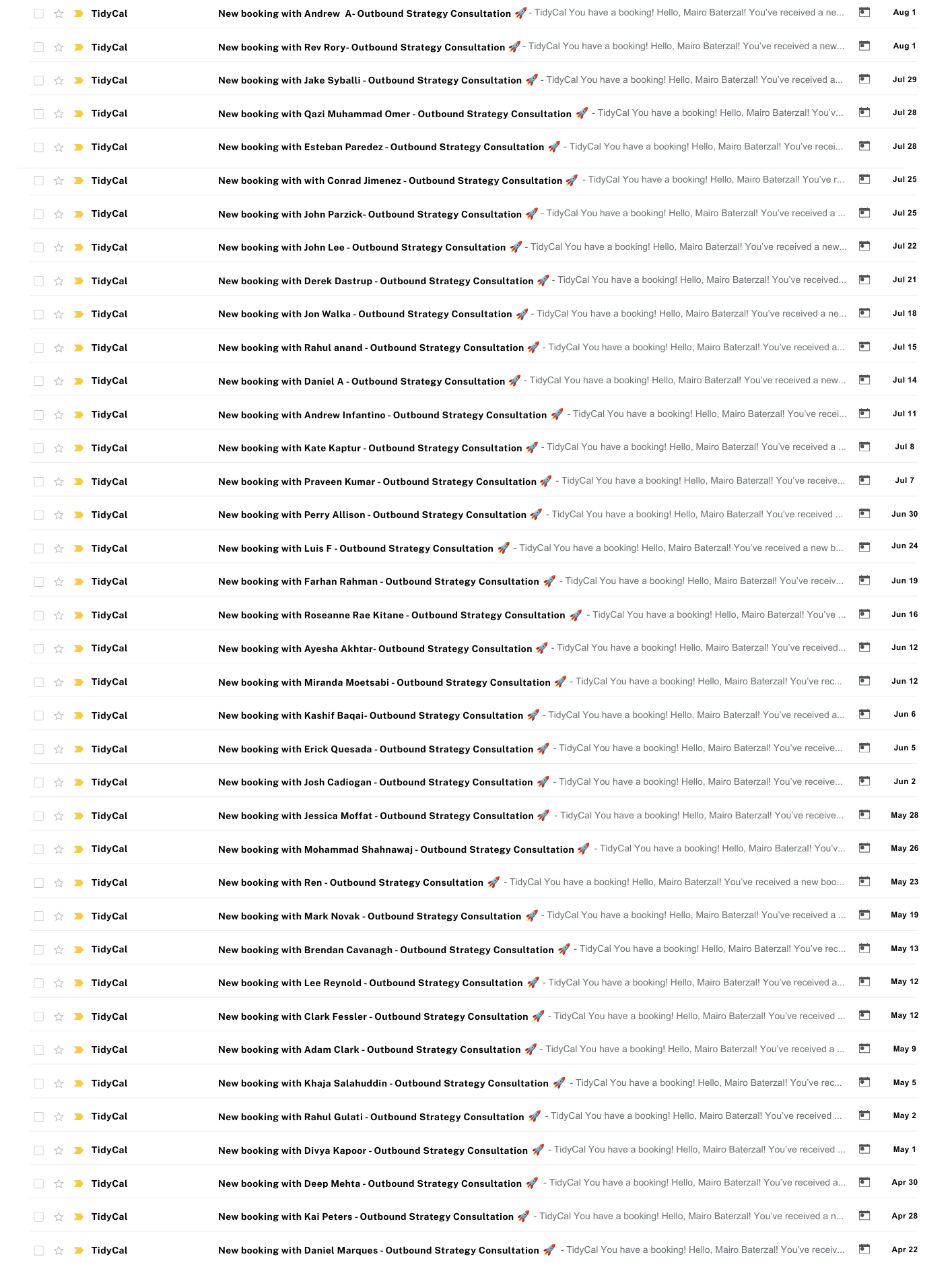 Calendar filled with booked calls